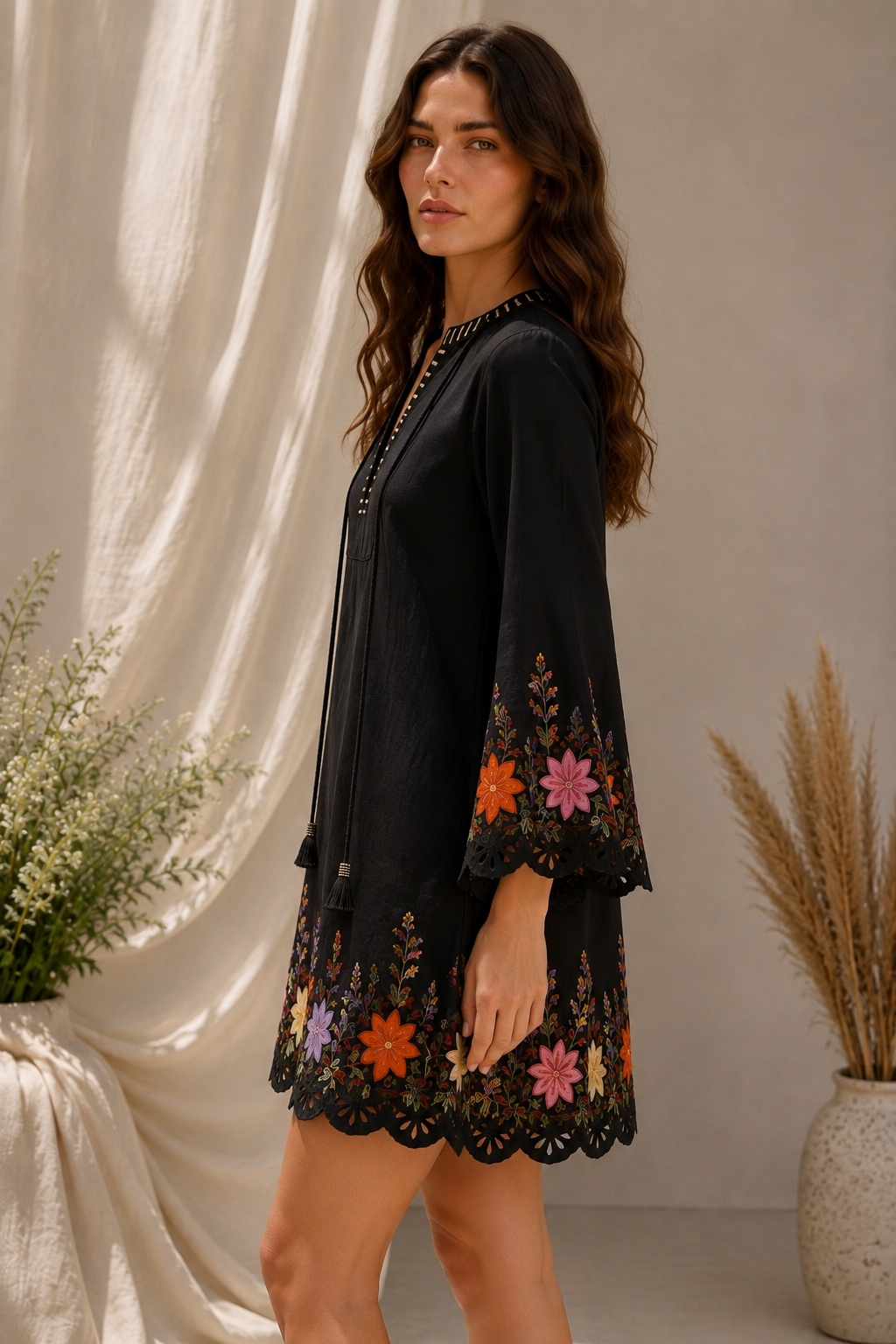 Midnight Wildflower Linen Dress