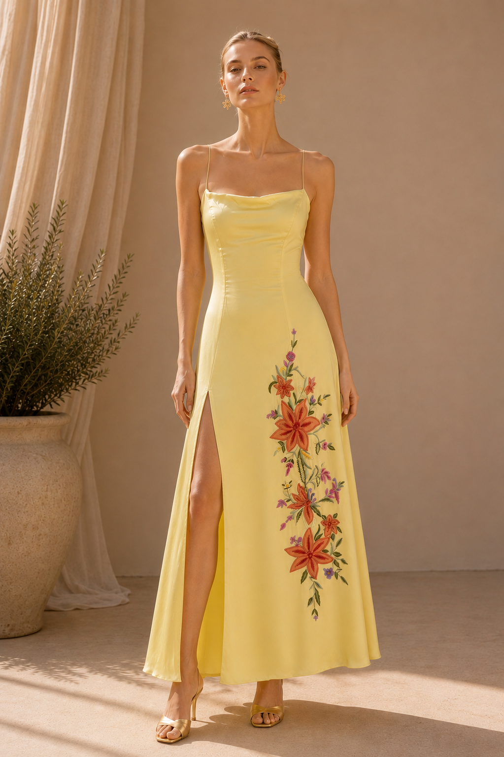 Sunlit Lily Embroidered Dress