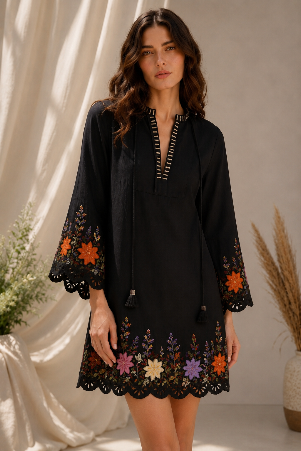 Midnight Wildflower Linen Dress