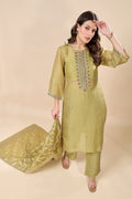 Green Silk Organza Embroidered Kurta Set.