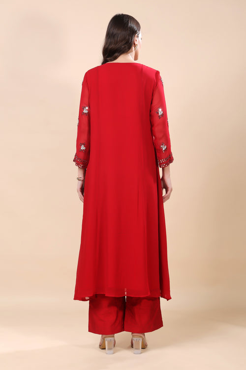 Red Embroidered Kurta Set (Sample)