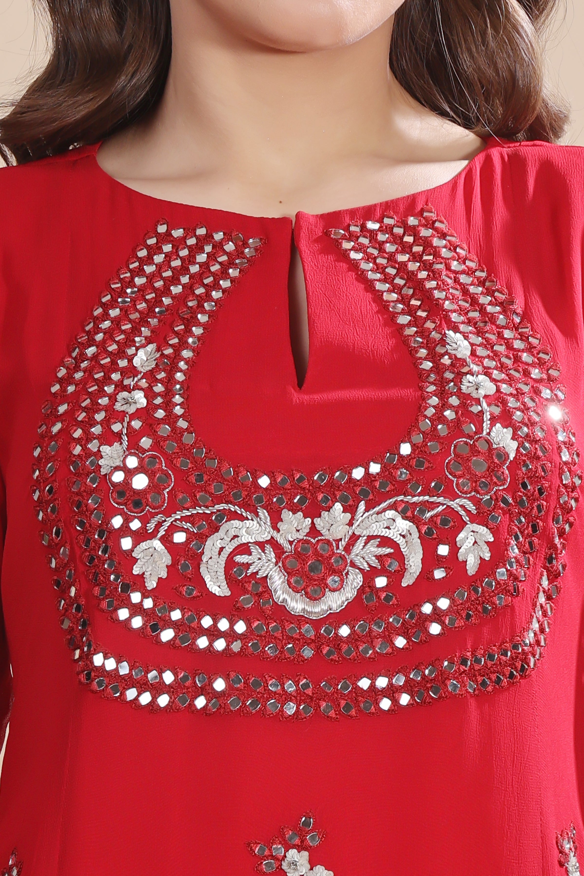 Red Embroidered Kurta Set