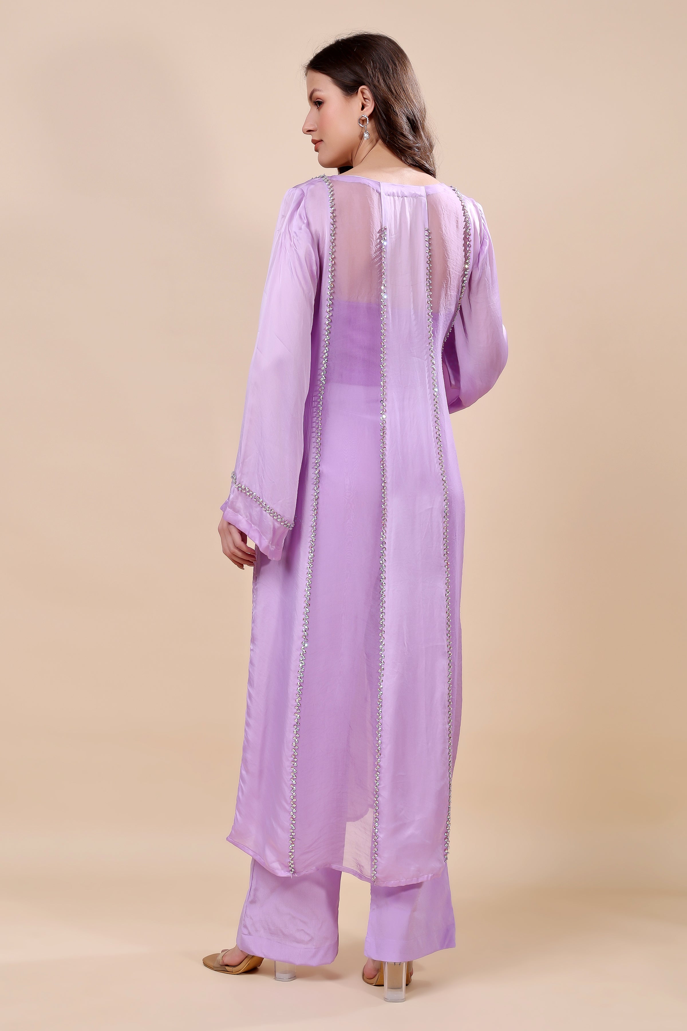 Purple Organza Embroidered Kurta Set