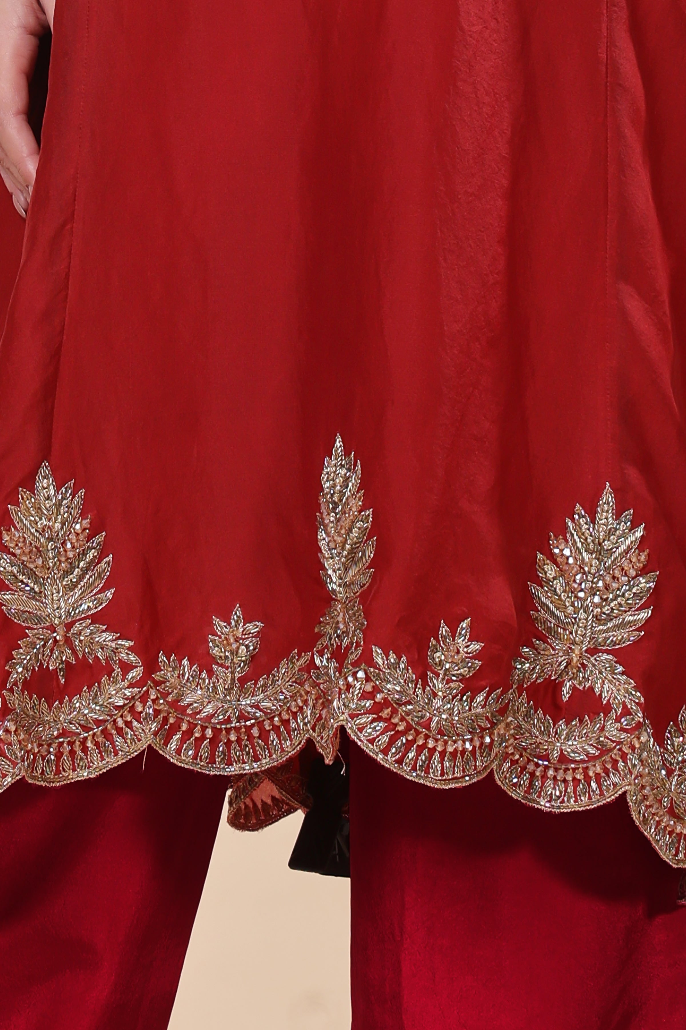 Maroon Silk Organza Embroidered Kurta Set
