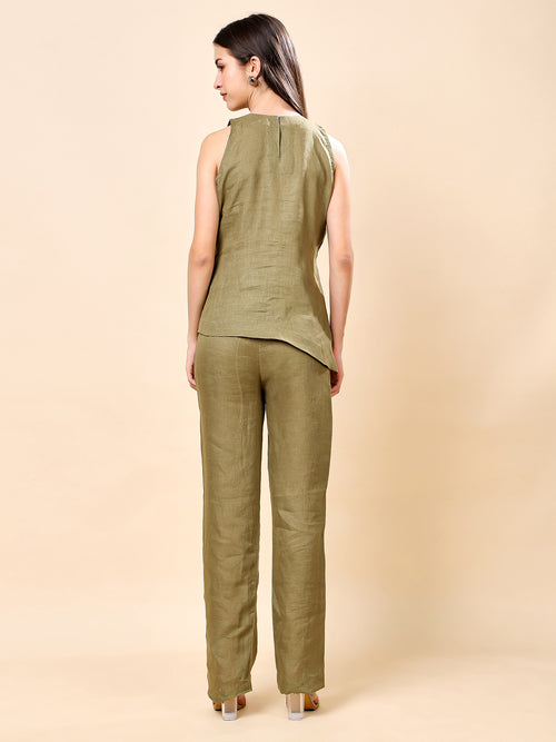 Green Linen Embroidered Co-ord Set (Sample)