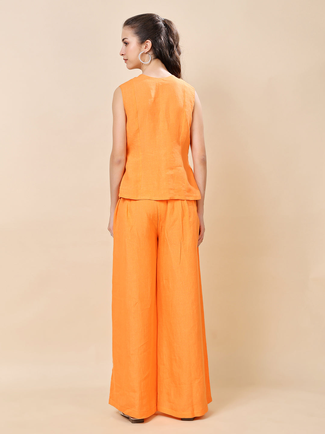 Orange Linen Embroidered Co-ord Set