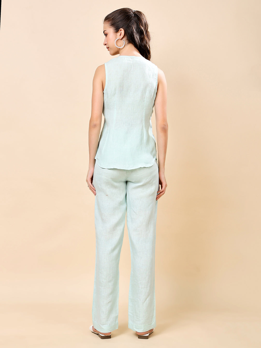 Mint Green Linen Embroidered Co-ord set